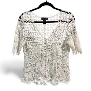 Questions By Say What White Crochet Layering Button Up Top- Size Small